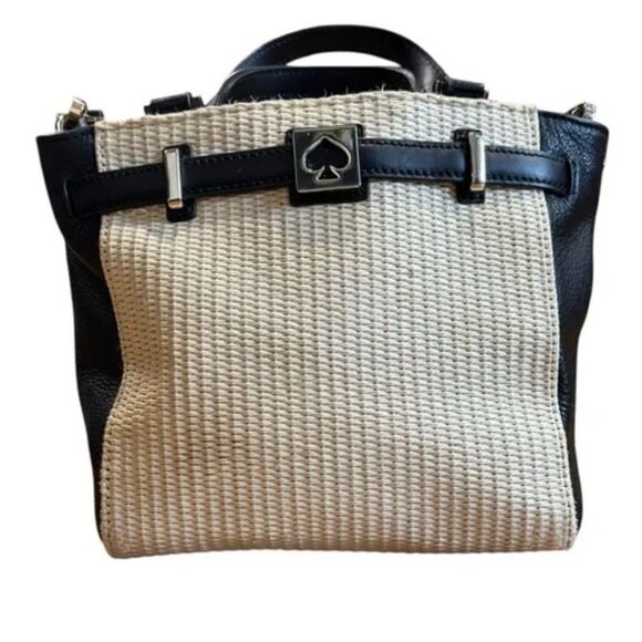 Revolve Kate Spade New York Houston Street Straw Rattan Leo Tote Natural Black - Picture 2 of 11